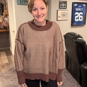 Cozy Brown Striped Crew Neck Sweater